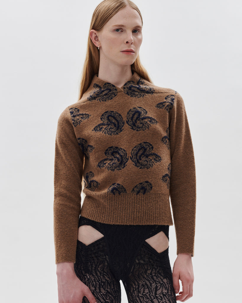 Lena Paisley Jacquard Sweater in Oatmeal/Navy