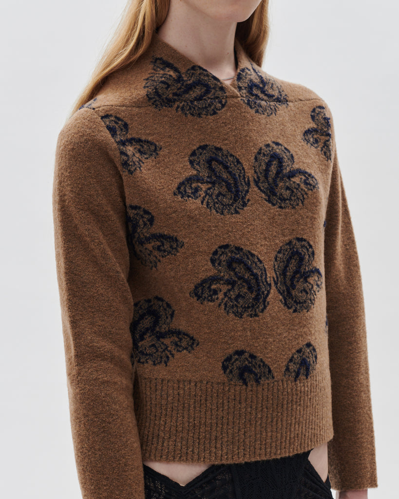 Lena Paisley Jacquard Sweater in Oatmeal/Navy