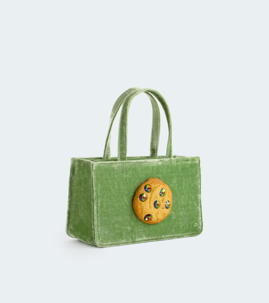 SMALL JEWELED COOKIE BAG IN GREEN CRUSHED VELVET